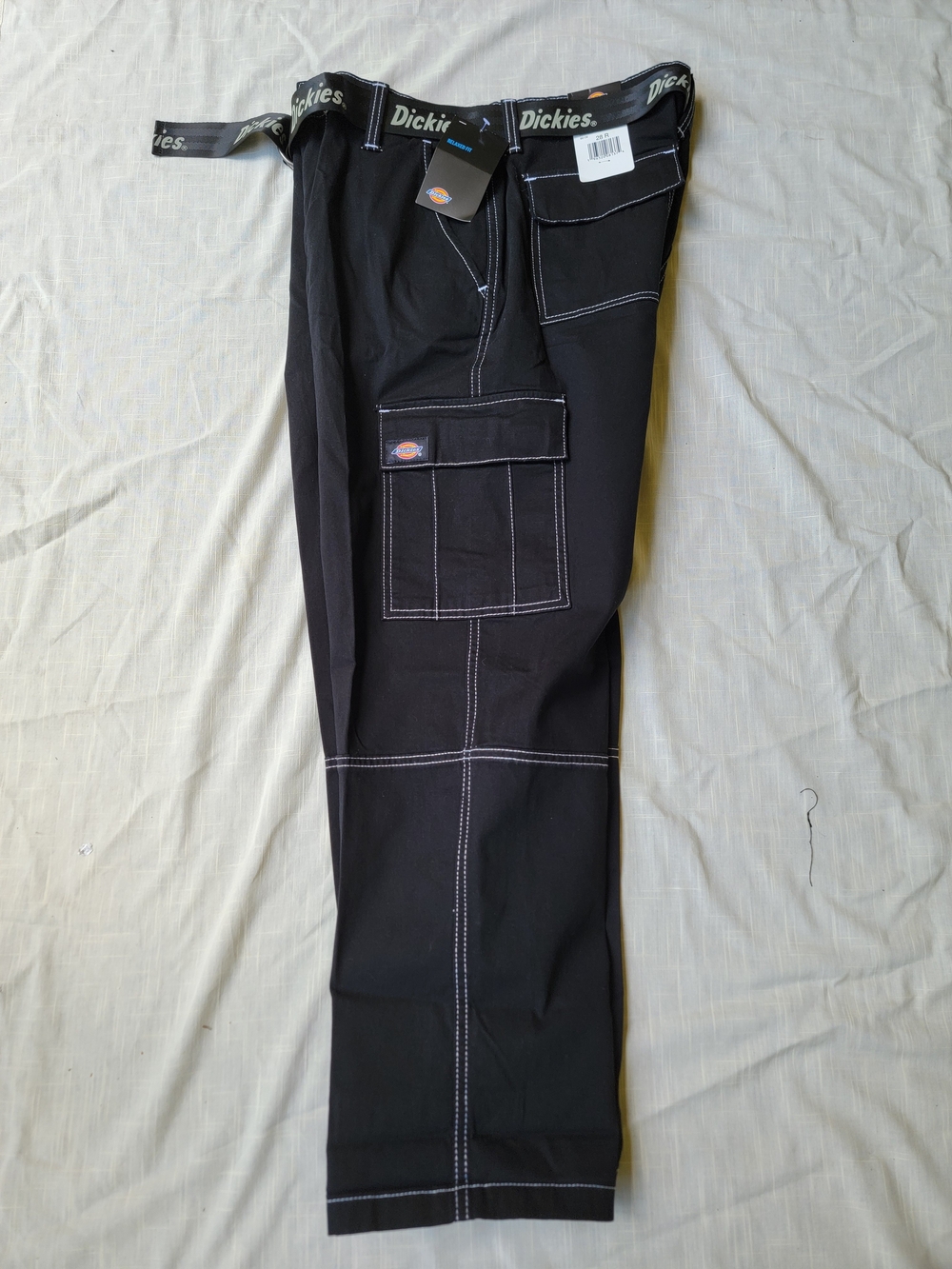 Dickies Black Cargo Pants White Contrast Stitching 90s Y2k Skater Styley Nwt 28 - Picture 5 of 15